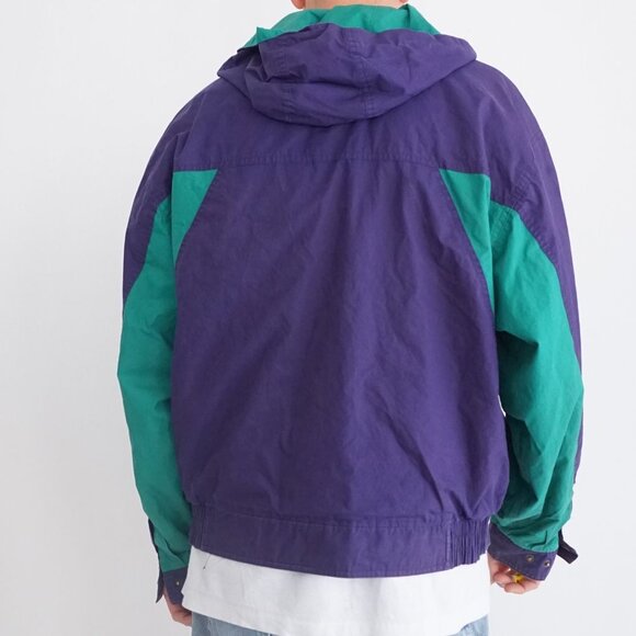 Vintage '80S Gant Purple Green Cotton Zip Up Nautical Windbreaker Hood Jacket XL - Picture 2 of 10